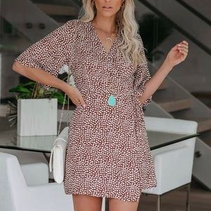 Vici Collection Wrap Jora Dress Brown Polka Dot